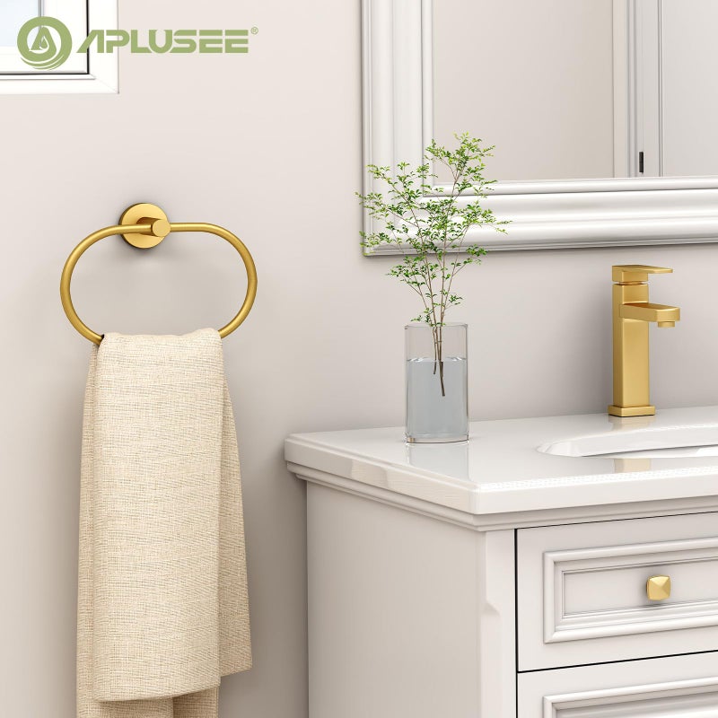 APLusee Bath Towel Ring Brushed Gold, APLusee 304 Stainless Steel Swivel Hand Towel Holder Dry Rack Near The Sink, Modern Bathroom Accessories - Image 2